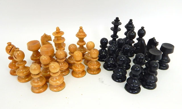 1950s Carved Mid Century Modernist Abstract Wood Chess Set Vintage ? Hungarian