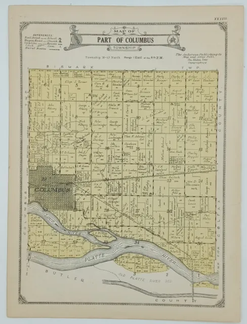 1922 Part of Columbus Township Plat Map Platte County Nebraska