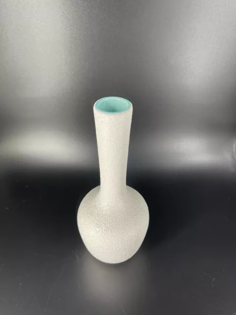 Vintage White Textured Royal Haeger Mid Century Bud Vase turquoise blue Interior