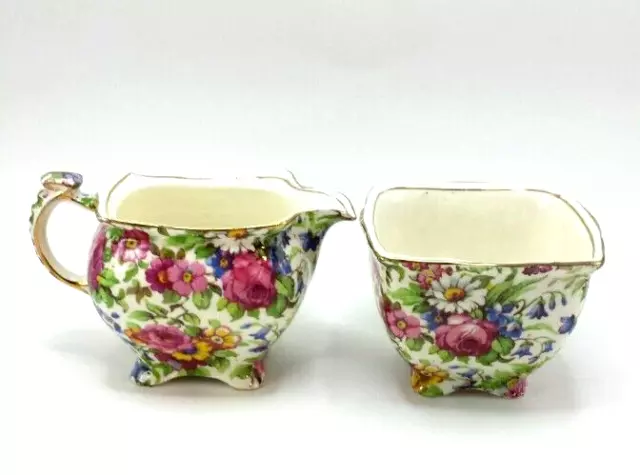 ROYAL WINTON - GRIMWADES - CHINTZ - "Summertime"- Cream & Sugar Set - Circa 1950