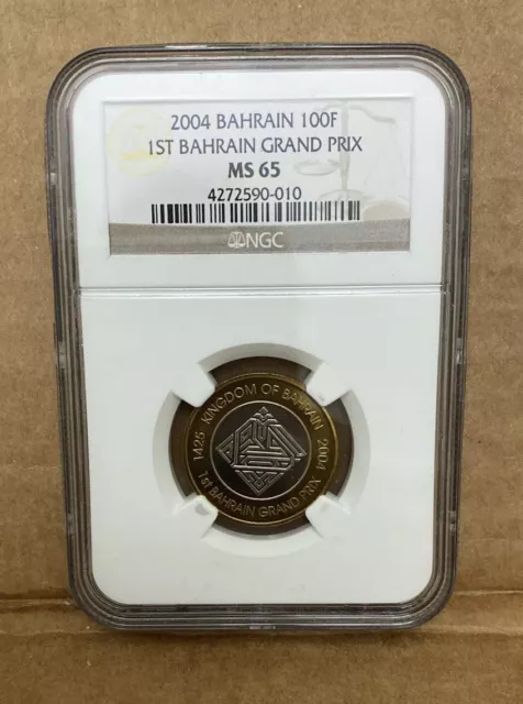 2004 1ST BAHRAIN GRAND PRIX  100 F Bimetallic Coin NGC GRDED MS 65