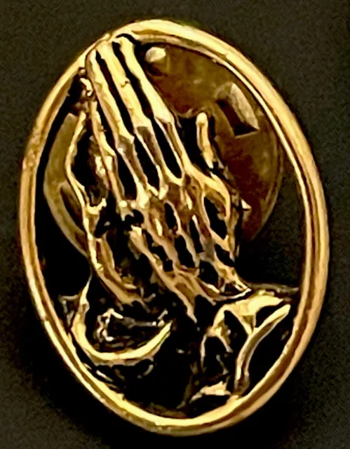 Vintage Catholic Prayer Hands Gold Tone Medal Pin