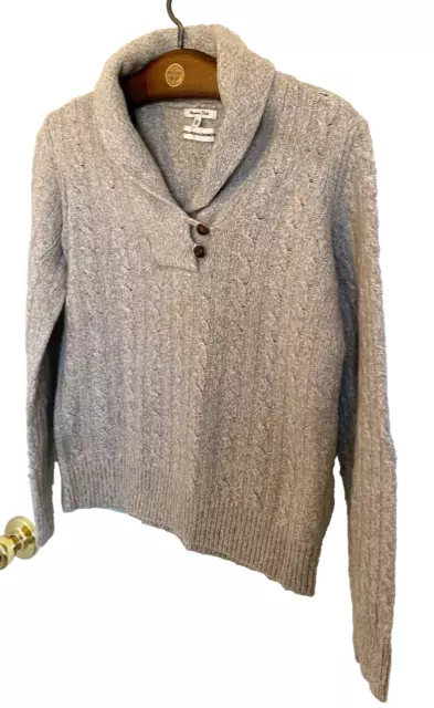 Cashmere Wool Angora Sweater Womens S/M Cable Knit Tan Shawl Collar- DUTTI USA