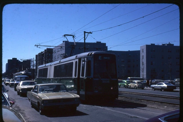 Trolley Slide - Boston MBTA #3506 LRV Streetcar 1979 Huntington Ave Traffic