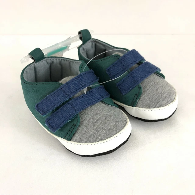 Carters Baby Boys Sneakers Soft Sole Hook & Loop Fabric Gray Green 0-3 Months