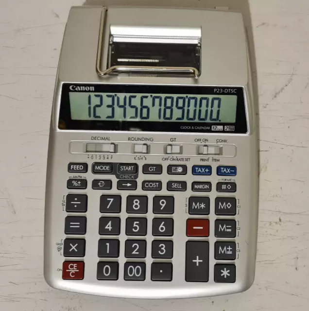 Canon Clock & Calendar Tax Calculator 12 Digits 2 Color Print Silver P23-Dtsc Ii