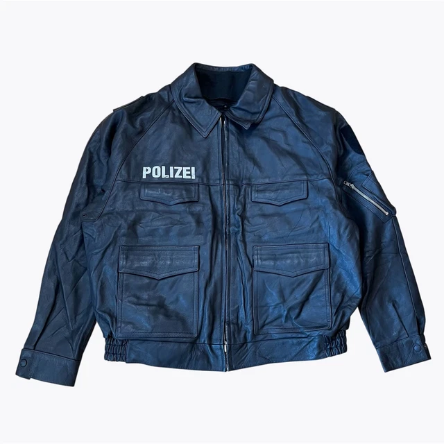 VINTAGE GERMAN POLIZEI Leather Jacket Mens 58 XXL Black Biker