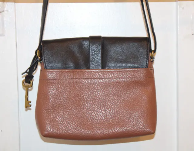FOSSIL Kinley Small Crossbody Bag Brown Black Pebbled Leather Purse ZB7377 3