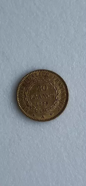 Pièce en or de 20 francs, Génie, 1877 A