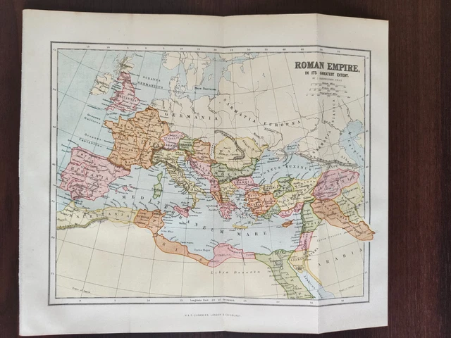 VINTAGE ORIGINAL COLOUR Map-Roman Empire- Publ.w&R Chambers Ltd.- 1901 ...