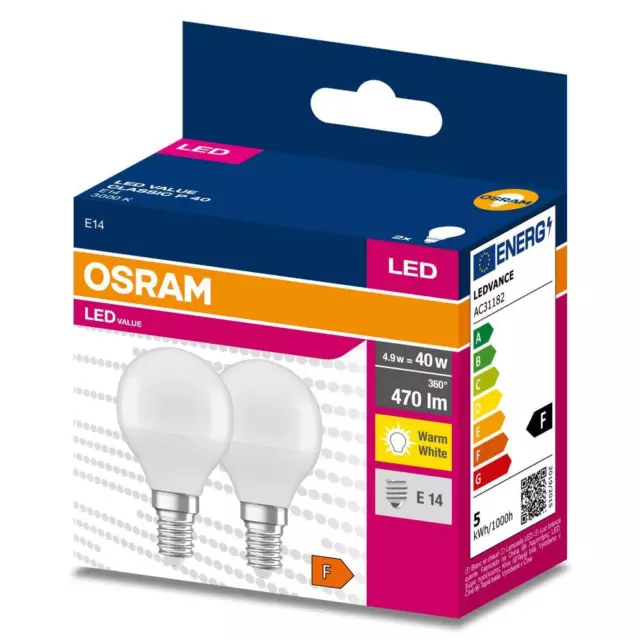 2er Pack OSRAM E14 LED Lampe in Tropfenform matt 4,9W wie 40W warmweißes Licht