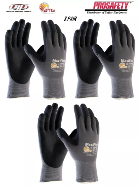 PIP 34-874 MaxiFlex Ultimate Micro Foam Nitrile Grip Coated WORK GLOVES 3 PAIR