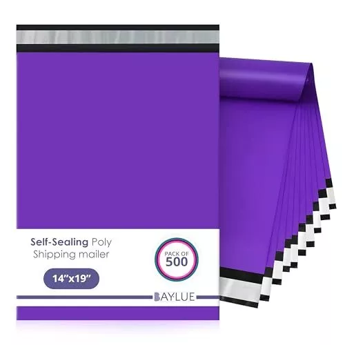 BAYLUE Purple Poly Mailers 14x19, Size #7 | 500 Pcs Bulk | Shipping Envelopes, S