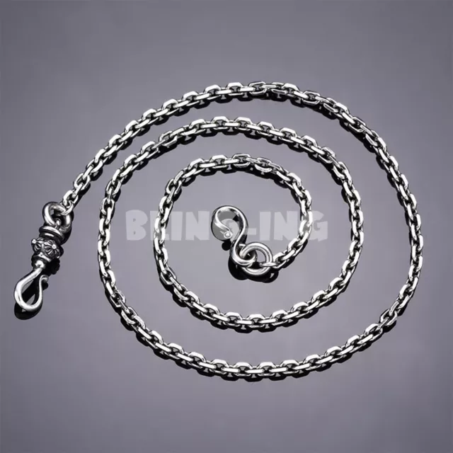 3mm Real Solid 925 Sterling Silver Anchor Cable Chain Rolo Chain Men's Necklace