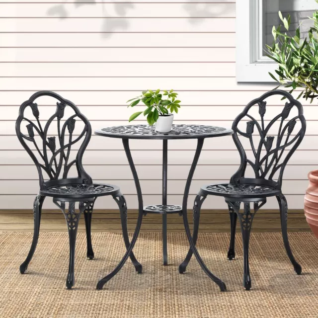 3PC Outdoor Setting Bistro Set Chairs Table Cast Aluminum Patio Furniture BLACK