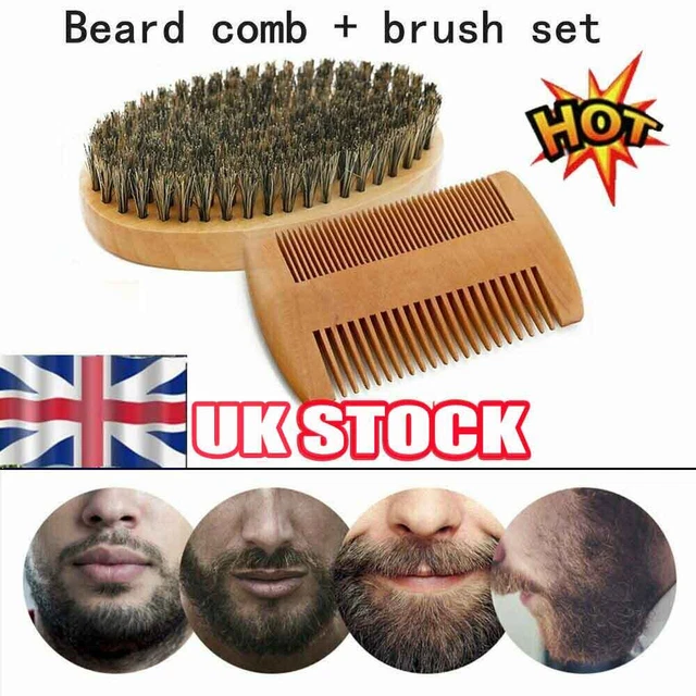 Boar Bristle Beard Mustache Comb Wood Set Handle Hair Brush Shaving Tool for MZ#