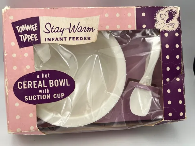 Vintage Tommee Tippee Cereal Bowl & spoon Infant feeder Set with suction In Box