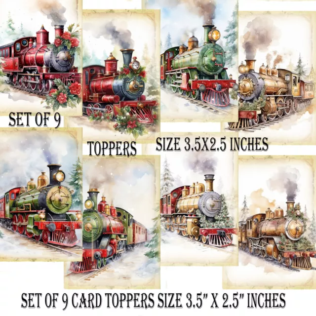 Card Toppers For Card Making Christmas Steam Trains Xmas tags Scrapbook Trains