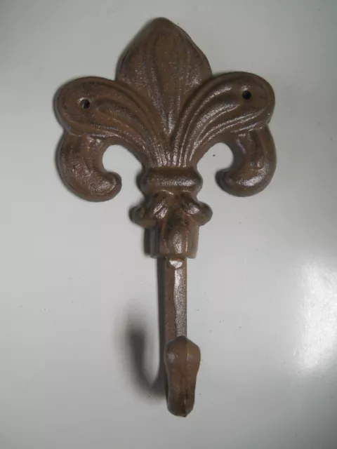 3 Cast Iron Antique Style Rustic Fleur De Lis Coat Hooks Hat Hook Rack Towel #1