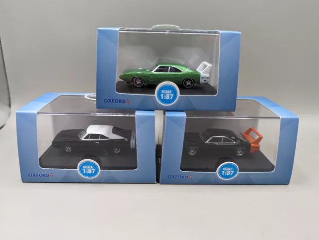 Oxford Diecast 1:87 Scale Dodge Charger Daytona Set 3 1968 1969