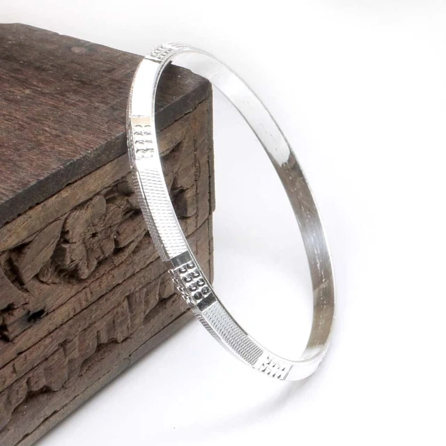 Indian Real Sterling Silver Men's Bangle Sikh Kada pure silver Bracelet - 6.6 CM