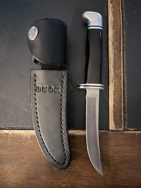 Vintage BUCK KNIVES #118 Fixed Blade Knife 4.5" ORIGINAL Leather Sheath XMAS