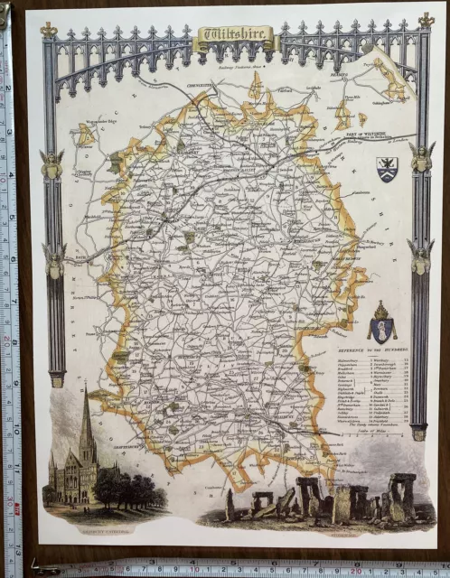 Old Antique Victorian map Wiltshire, England: c1830's: Moule: Stonehenge Reprint