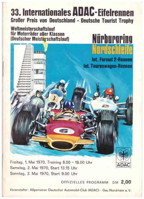 Programm  33. Int. ADAC-EIFELRENNEN NÜRBURGRING 1.-3. Mai 1970 / F2, Motorrad WM