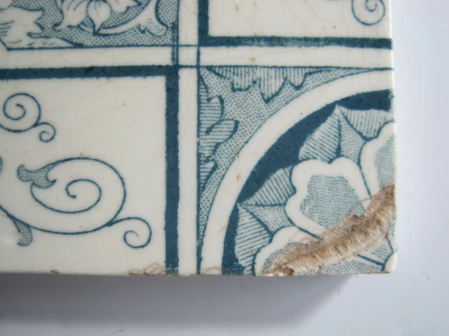 Antique Victorian 6" Aesthetic Blue Transfer Print Tile - T & R Boote C1895 2