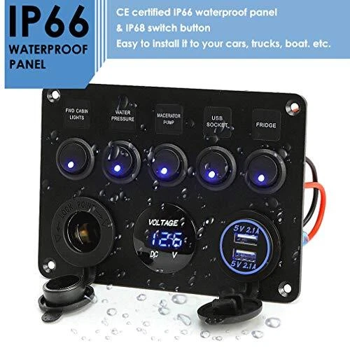 12V Panneau de Commutateur Marin, Port de chargeur USB 4.2A + Prise allume-cigar 2