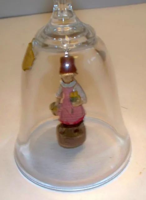 NIB Vintage 24% Lead Crystal Dinner Bell with Wooden Figure 7" High