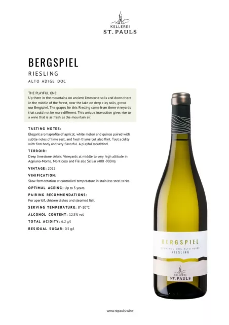 Bergspiel Riesling Alto Adige DOC St. Pauls 6 bottiglie 75 cl. 3