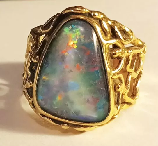AUSTRALIAN FIRE OPAL and Gold Ring - Bob Roberts Art Ring with Little ...