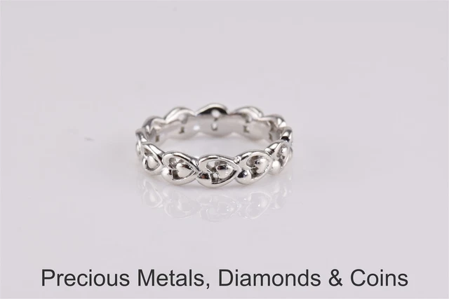 Sterling Silver 4mm Linked Hearts Band Ring 925 Sz: 5