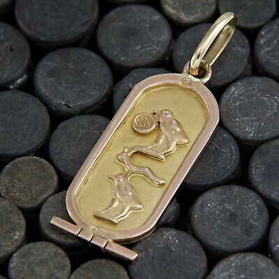 14k Solid Rose Yellow GOLD Egyptian Jewelry Cartouche Vintage Estate Pendant