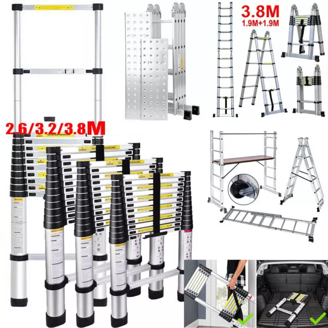 Telescopic Folding 1.4-3.8M Multi-Purpose Aluminium Step Loft Ladder Extendable