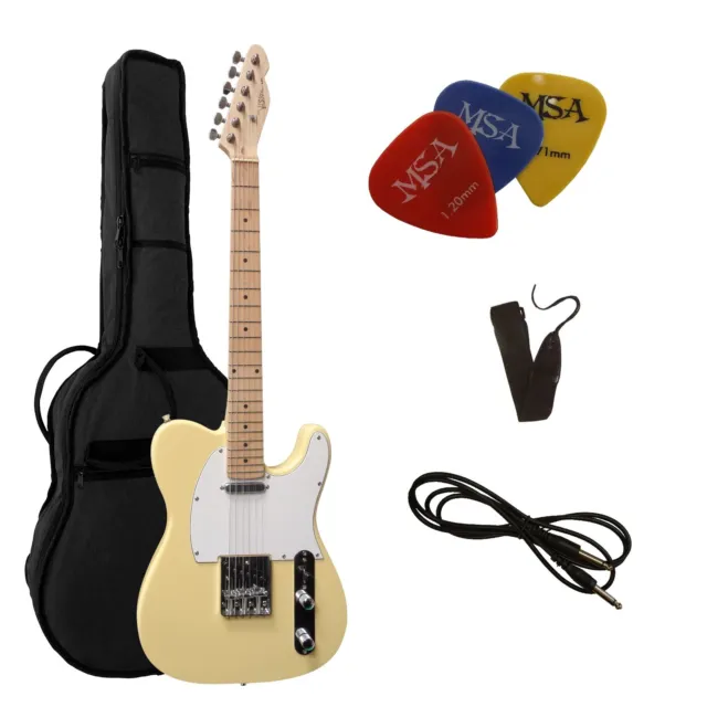 Guitare électrique crème TC, lot avec sac + bande + 3xPiks/Plectres + câble de connexion 11