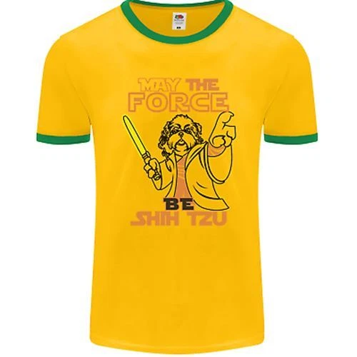 May the Force Be Shih Tzu Dog Funny Mens Ringer T-Shirt FotL