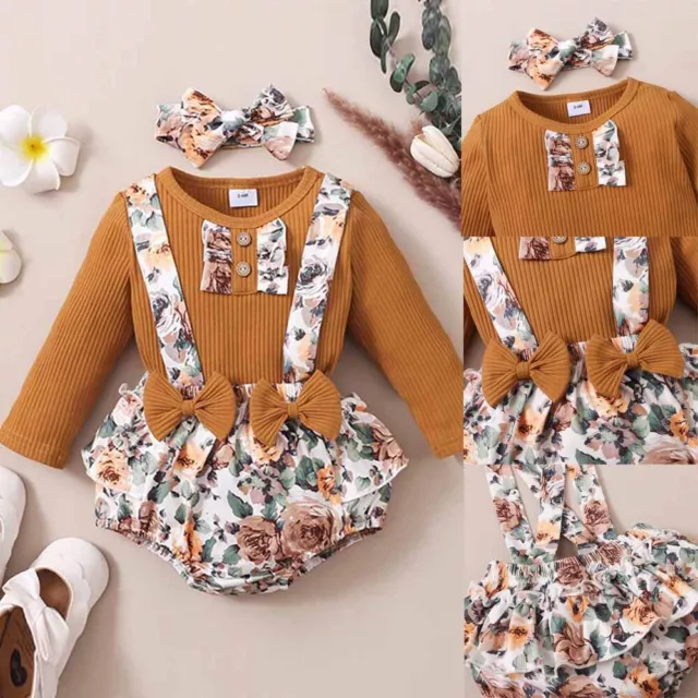 Abiti floreali a costine per bambine neonate bretelle abito fascia pantaloncini vestiti