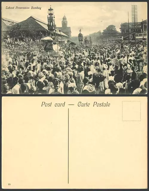 India Old Postcard TABOOT PROCESSION Bombay Native Festival Crowded Street Scene