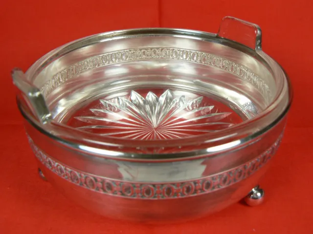 Monarch Plate Brand Silver Caddy Ball-footed w Clear Glass Handled Dish 3