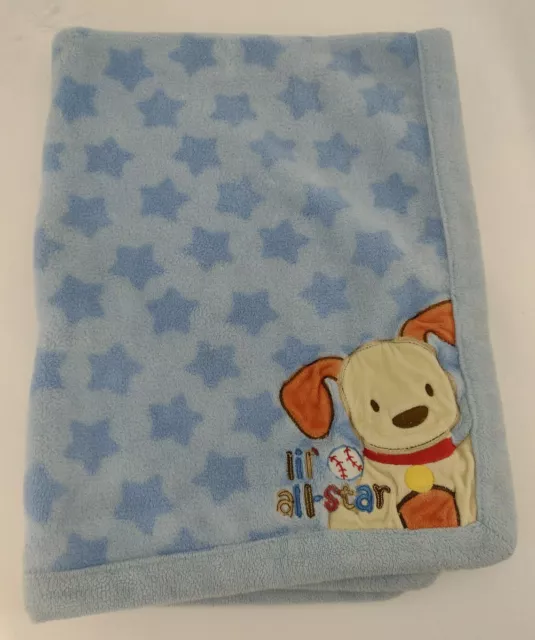 Just Born Baby Blanket Lil All-Star Blue Baby Boy Puppy Dog 29" x 38"