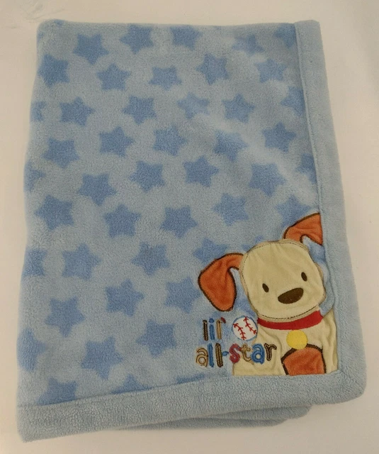 Just Born Baby Blanket Lil All-Star Blue Baby Boy Puppy Dog 29" x 38"