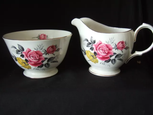 Vintage Royal Vale Bone China Milk Jug & Sugar Bowl Pink & Yellow Roses Design