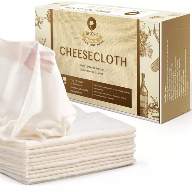 Cheesecloth Bulk, Grade 90, 450 Sq Feet, Ultra Fine Cheese Cloth Roll for Coo...