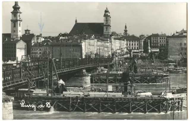 Fotopostkarte -  " Bau der Nibelungenbrücke "