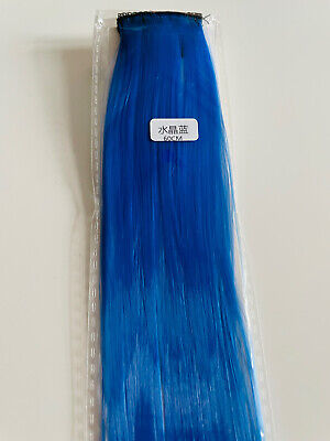 Hair Extensions Natural Human Multi Color Clip In Crystal Blue 60cm