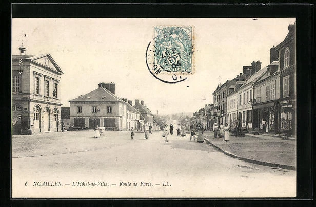 CPA Noailles, L´Hotel-de-Ville, Route de Paris 1904