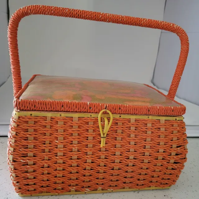 Vintage Wicker Woven Sewing Basket Box MCM  Made In Japan   10"x7"x5"