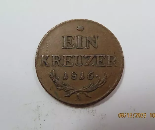 Austria Franz II Ein Kreuzer Copper Coin 1816 VERY SCARCE